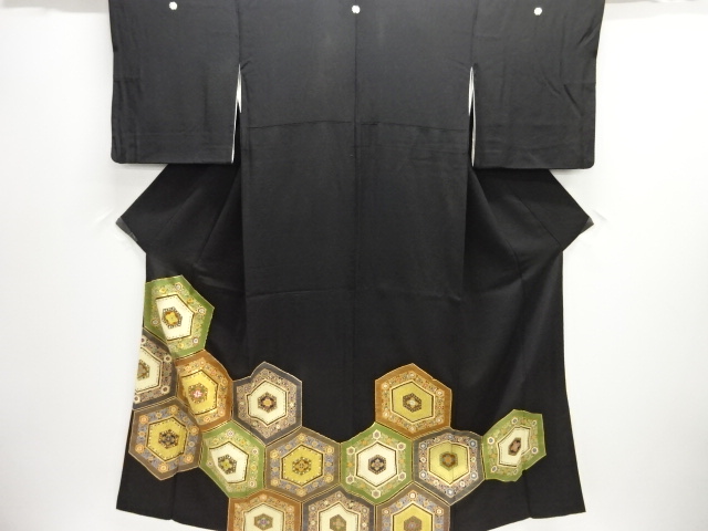 JAPANESE KIMONO / ANTIQUE TOMESODE / SILK / EMBROIDERY / KIKKO & FLORAL SARASA